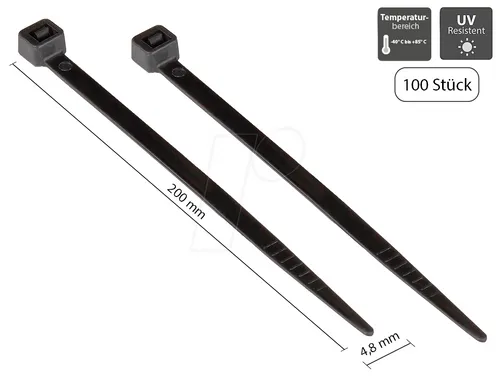 GC KAB-20S48 - Kabelbinder, UV-beständig, 200 mm, schwarz 100er-Pack