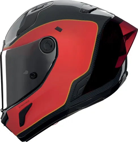 Nolan X-804 RS Ultra Carbon Integralhelm – Carbon Rot Gold - Leistungsstarker Integralhelm mit leichter Karbonfaser-Konstruktion für optimale Stabilität und Komfort. Perfekt für Rennstrecke und Straße, ausgestattet mit fortschrittlichem Belüftungssystem und individuellem Anpassungsmechanismus.
