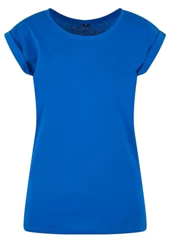 Build Your Brand Damen T-Shirt Ladies Extended Shoulder Tee, lang geschnittenes T-Shirt für Frauen, Baumwolle, Bright Blue, XL