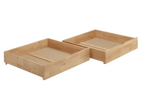 Erst-Holz Bettkasten zweiteilig aus Buche - Praktischer Staukasten für Betten - Kompakter 2-teiliges Bettkastenset aus massivem Buchenholz auf Rollen. Ideal zur platzsparenden Aufbewahrung. Außenmaße ca. 97x90x19 cm pro Schublade.