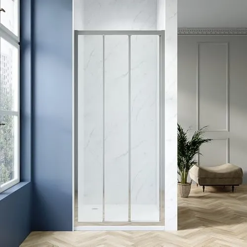 AQUABATOS Dreiteilige Duschtür Nische 90 x 195 cm - Moderne Schiebetür für Nischen, 6 mm Sicherheitsglas mit NANO-Beschichtung für langanhaltende Klarheit. Leichtgängiger Mechanismus sorgt für komfortables Öffnen und Schließen. Einfache Montage auf Duschwanne oder Boden.