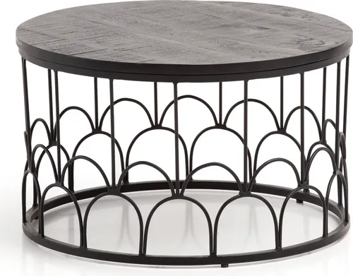 Couchtisch 60x60x36cm Massivholz Schwarz Sofatisch Wohnzimmertisch Rund