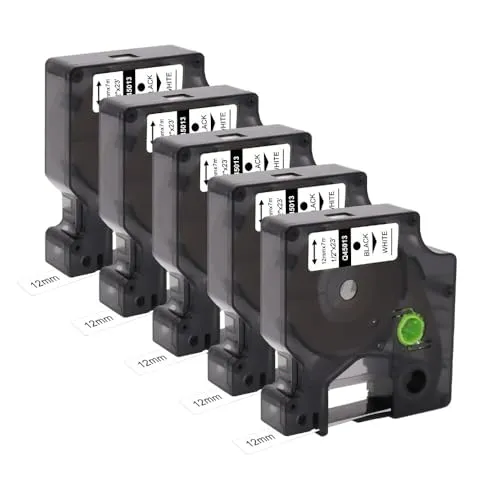 Molabel 45013 D1 Schriftband kompatibel mit Dymo, 12mm x 7m, 5er-Pack