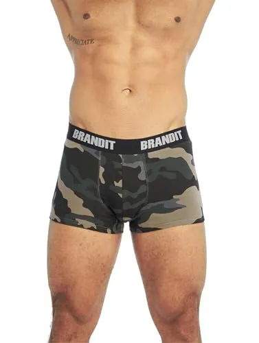 Brandit Boxer Shorts Logo 2 Pack, Farbe: darkcamo+Black, Größe: S