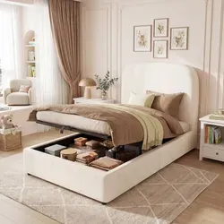 MODFU Kinderbett Polsterbett 90x200 mit Stauraum – Beige