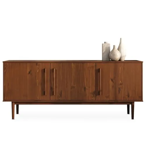 IDIMEX TECCA 4 Ablagen Buffet - Minimalistisches Sideboard aus massivem Kiefernholz in Kastanienoptik, ideal für Geschirr und Technik – mit flexibler Innenaufteilung und retro Stil für jedes Zuhause.