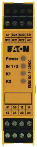 Eaton Sicherheitsrelais ESR5-NO-31-24VDC - Relais für Elektrotechnik, Betriebsspannung 24 V/DC, kompakte Bauweise für einfache Integration in Sicherheitsanwendungen.