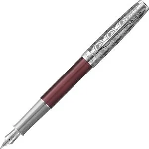 Parker Füller Sonnet Premium Metal und Red C.C., Edelstahlgehäuse, rot, 18-Karat-Goldfeder F