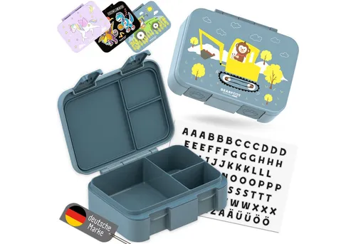 BEARFOOT Lunchbox Brotdose mit Fächern, leicht & auslaufsicher - Bagger blau, PP, ABS, Silikon, Kindergarten und Schule - Mädchen und Jungen, Vesperbox, Snackbox