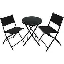 tectake Bistro-Set 3-tlg. - Robustes Essgruppen-Set - Essgruppen für den Außenbereich, platzsparend und zusammenklappbar, ideal für Balkon oder Garten, mit pulverbeschichtetem Stahlgestell für hohe Stabilität.