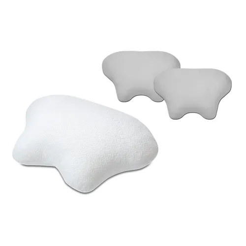 Nachtwaechter LINA Seitenschläfer- und CPAP Komfort Kissen - Höhenverstellbar mit 2 Hotel-Qualität Kissenbezügen - Antischnarchkissen mit ergonomischer Form, perfekt für Seitenschläfer und CPAP-Träger. Individuell höhenverstellbar für optimalen Komfort und Unterstützung.