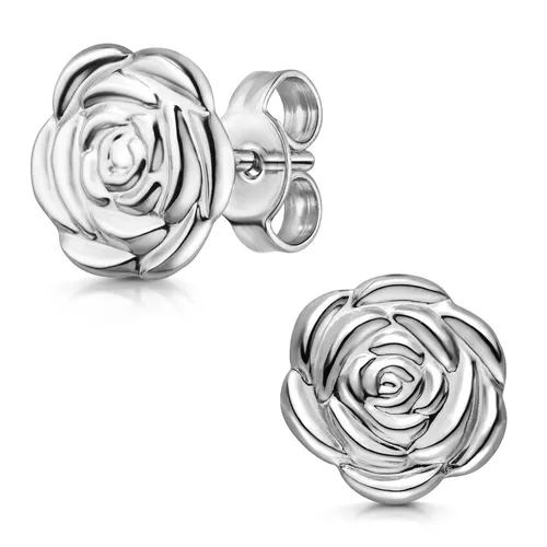 Materia Damen Ohrstecker Blume Blüte aus 925 Sterling Silber - Edle Ohrringe für Damen aus rhodiniertem 925 Sterling Silber, anlaufgeschützt und perfekt als Geschenk in hochwertiger Schmuck-Schachtel.
