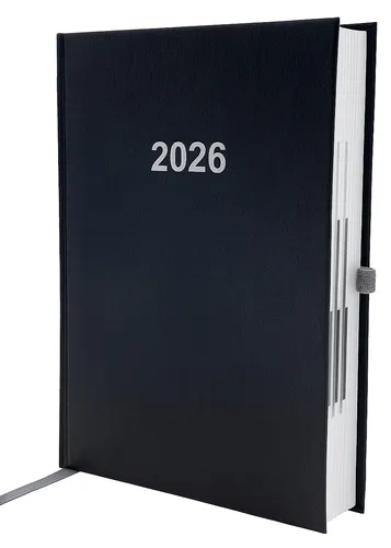 ADINA Buchkalender Chefplaner A5 schwarz 1 Tag 1 Seite 2026 - Kalender für optimale Organisation: 1 Tag pro Seite, halbstündliche Einteilung von 7:00 bis 22:00 Uhr, inklusive Zusatzfunktionen wie Urlaubsplaner und Notizseiten.