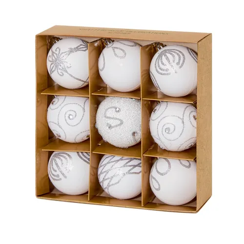 Weihnachten Bruchsicher Kugeln 9 Packung 60mm Baumdekoration Weiß