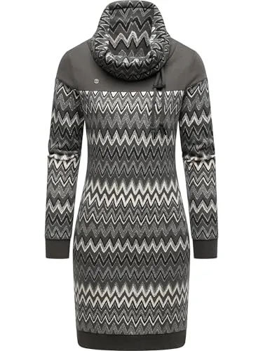 Ragwear Damen Langarm Minikleid modisches Freizeitkleid mit Schlauchkragen Chlloe Zig Zag YOUMODO Grey Gr. S