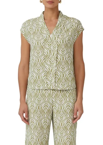 s.Oliver Kurzarmbluse mit All-Over Print, Gr. 46, SAGE GREEN - Klassische kurzarm Bluse für Frauen von s.Oliver BLACK LABEL, taillenbedeckend und aus leichtem Webstoff für ein luftiges Tragegefühl. Ideal für stilvolle Looks im Alltag.
