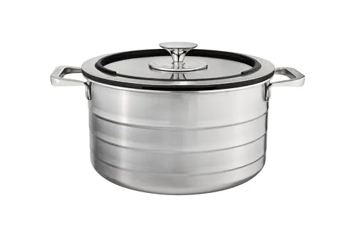 Sallys Edelstahl Kochtopf mit Multifunktionalem Glasdeckel, ergonomischer Kalt-Griff, für alle Herdarten geeignet (5,8 l)