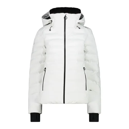 CMP Woman Jacket FIX Hood bianco (A001) 34 - Funktionsjacke für Damen mit 10.000 mm Wassersäule, ideal für Skifahren und Outdoor-Aktivitäten; bietet optimalen Schutz und Komfort dank Clima Protect Technologie und verstellbarer Kapuze.