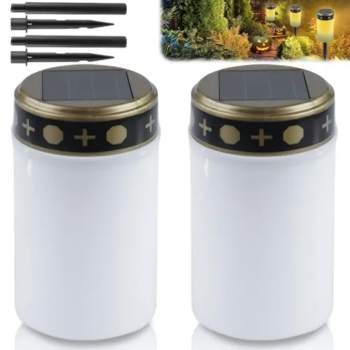 Stück Solar Grablicht mit LED, 7x12cm, wasserdichte Kerze mit Lichtsensor für den Außenbereich - Grabkerze mit Erdspieß 2