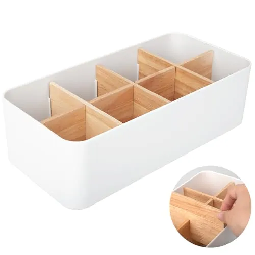 Jesustree Schreibtisch Organizer, 8 Fächer Bambus Büro Desk Fernbedienungshalter Stifthalter, Tisch Organizer Mehrzweck Aufbewahrungsbox für Stifte, Kosmetika, Smartphones, Weiß