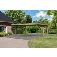 Karibu Doppelcarport Classic - Carport aus robustem Nadelholz mit wetterfestem PVC-Dach, idealer Schutz für Ihr Fahrzeug gegen Hagel, Regen und Hitze.