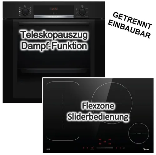 Bosch Herdset: Backofen EcoClean + Induktionskochfeld 80cm - Kombigerät mit 4 Induktionsplatten und 71L Backofen, ideal für effizientes Kochen. Mit digitaler Anzeige, Timer und pflegeleichter Oberfläche.