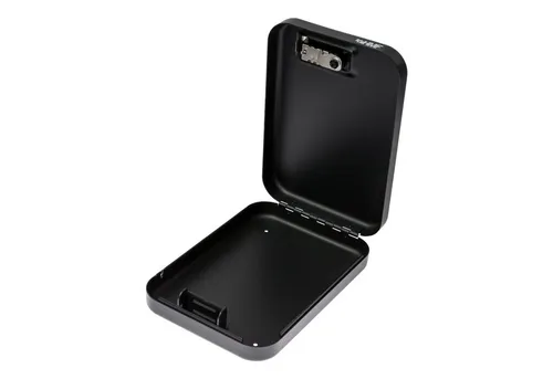 HMF Autotresor tragbarer Autosafe mit Sicherungskabel, Sicherheitsbox mit Zahlenschloss, 29 x 19 x 6,5 cm, Reisesafe schwarz