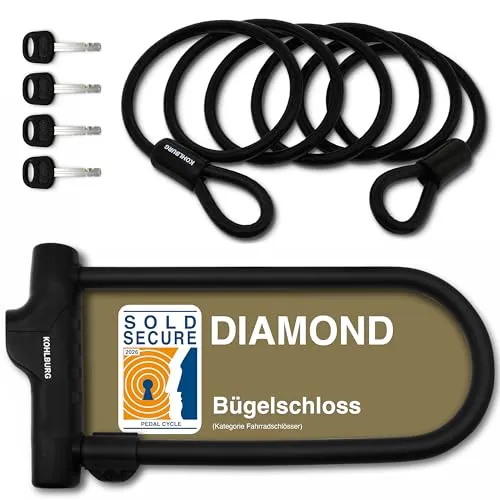 KOHLBURG Sicherheits- Bügelschloss höchste Sicherheitsstufe 15/15 mit 170 cm Kabel