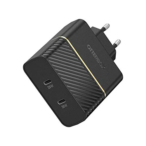 OtterBox 50 Watt Schnellladegerät mit Dualport USB-C (Schwarz) - Smartphone Zubehör mit 50 Watt Leistung, ermöglicht blitzschnelles Laden von zwei Geräten gleichzeitig für maximale Effizienz.