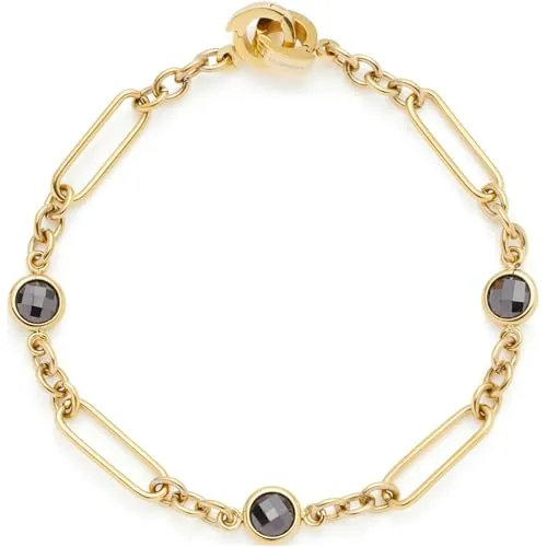 JEWELS BY LEONARDO Armband Clip & Mix Delica - Elegantes Armband aus goldfarbenem Edelstahl mit schwarzen Glassteinen, 19 cm lang. Vielseitig durch M-Clips, ideal für Allergiker und alltagstauglich.