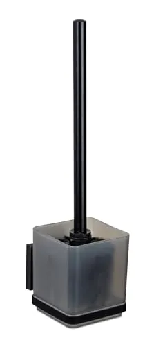 WENKO Vacuum-Loc® WC-Garnitur Quadro - Moderne WC-Garnitur in elegantem Schwarz, inklusive Toilettenbürste und Edelstahl-Halterung. Befestigung ohne Bohren für hygienische Sauberkeit unter dem Bürstenbehälter.