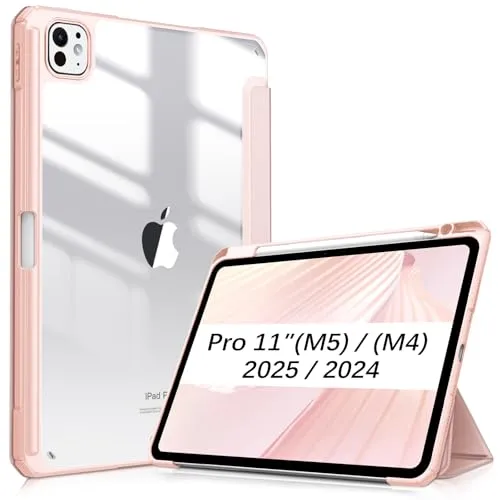 Fintie Hybrid Hülle für iPad Pro 11 Zoll (M5/M4) 2025/2024 mit Stifthalter - Stoßfeste Schutzhülle Case mit transparenter Hartschale auf der Rückseite, Roségold