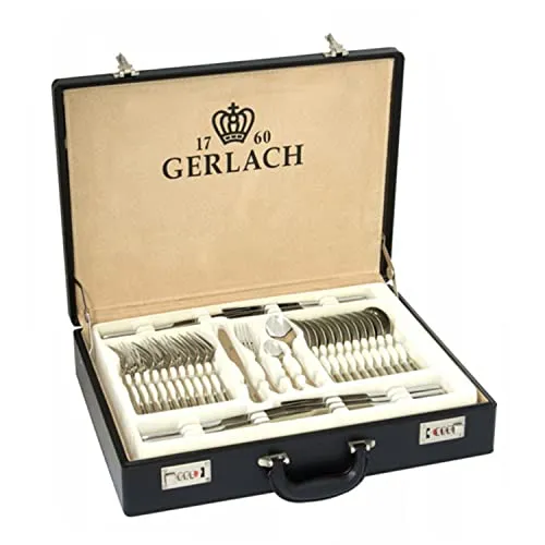 Gerlach Muza Besteck-Set 12 Personen Spülmaschinenfest Essbesteck Edelstahl Besteck Messer Gabel Löffel Teelöffel Kuchengabel Serviergabel Saucenlöffel Schöpfkelle Rostfrei Im Koffer 68 Stk