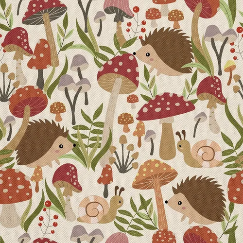 OUTDOOR DEKOSTOFFE OXFORD - Motiv Igel und Giftpilze I DX288