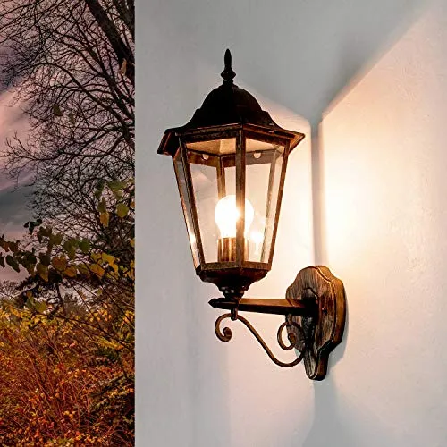 Außenlampe Kupfer E27 Wandleuchte - Rustikale Außenwandleuchte aus Aluminium und Glas, wetterfest mit IP44 Schutz, ideal für Garten und Haus.