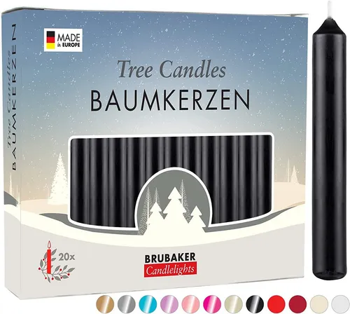 BRUBAKER Tafelkerze Baumkerzen aus Wachs (1 Packung Christbaumkerzen, 20-tlg., Wachskerzen für Weihnachtsdekoration, bunte Weihnachtskerzen), rauchfreie und geruchsneutrale Pyramidenkerzen