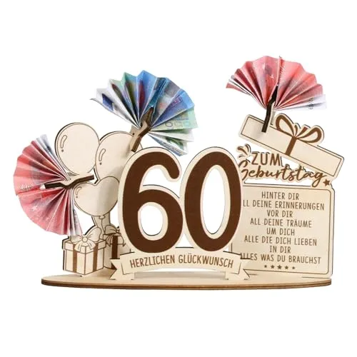 BOFUNX Geldgeschenke 60. Geburtstag – Holz Deko & Verpackung