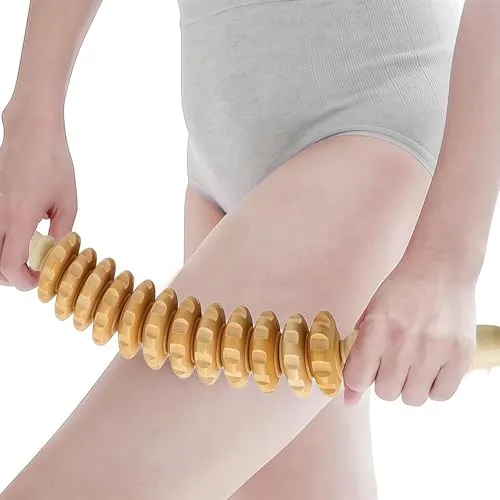 Stück Massageroller Holz, Faszienrolle Holz mit Griff, Wiederverwendbar Massage Roller Massagegerät, Männer und Frauen Für die Entspannung von Beinen und Körper (Naturholzfarbe) 1