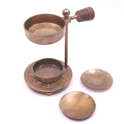 Farbenwald Weihrauchbrenner, höhenverstellbar, zum Räuchern von Harzen, Hölzern und Blättern, mit Extrasieb (Messing)