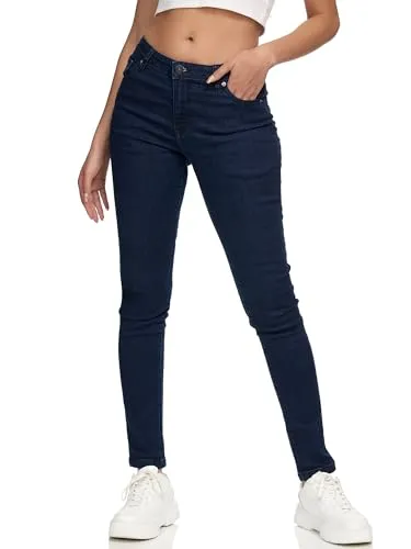 REPUBLIX Damen Mid Waist Skinny-Fit Stretch Denim Jeans Basic RJ-1001 Dunkelblau 36