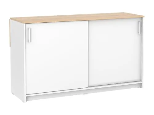 Vente-unique-Kücheninsel mit 2 Türen – Weiß & Eiche – Benita