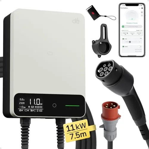dé Wallbox 11kW mit APP und 7,5m Typ 2 Ladekabel