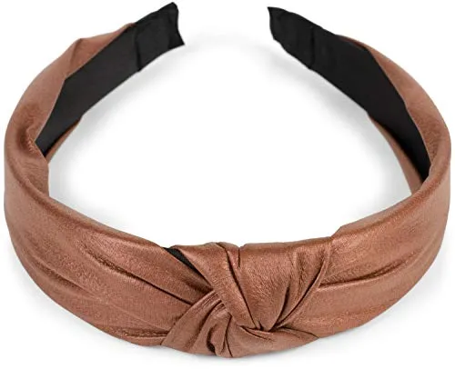 styleBREAKER Damen Haarreif mit Knoten in Kunstleder Optik, Retro Style Haarband, Headband 04026046, Farbe:Cognac