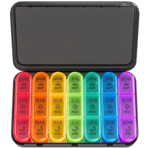 Doruimi Tablettenbox 7 Tage Morgens Mittags Abends, wöchentliche Pillendose 7 Tage 3 Kompartimente mit Einfacher Offenem Design für Medikamente, Vitamine, Fischöl, Nahrungsergänzungsmittel - Schwarz