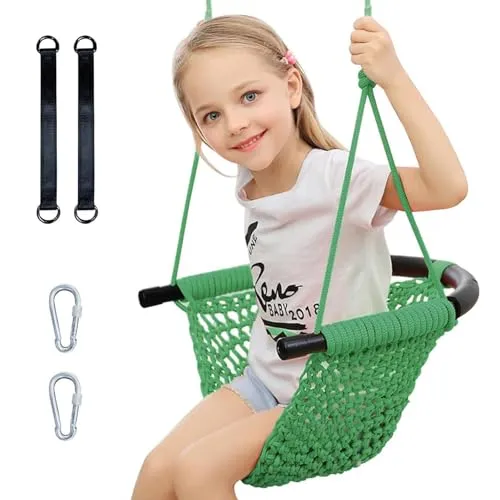 Handgestrickte Kleinkinderschaukel, Schaukelsitz für Kinder mit verstellbaren Seilen, Little Tikes Schaukelset, für draußen, drinnen, Spielplatz, Hinterhof (grüner)
