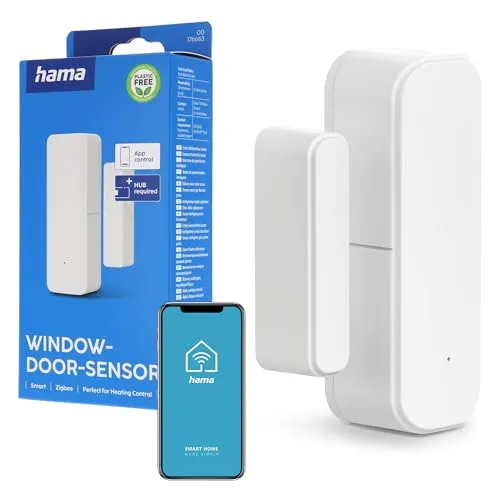 Hama Fensterkontakt Zigbee - Smarter Fenstersensor für Ihr Zuhause - Tür- & Fenstersensor für die intelligente Heizungssteuerung und Sicherheitsüberwachung, kompatibel mit Alexa, Google Assistant und Siri, inklusive einfacher Montage durch Klebepads.