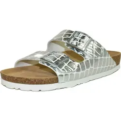 Rohde Damen Pantoletten Schuhe Schnallen Clogs Alba 5656, Größe:39 EU, Farbe:Silber - Silber - 39