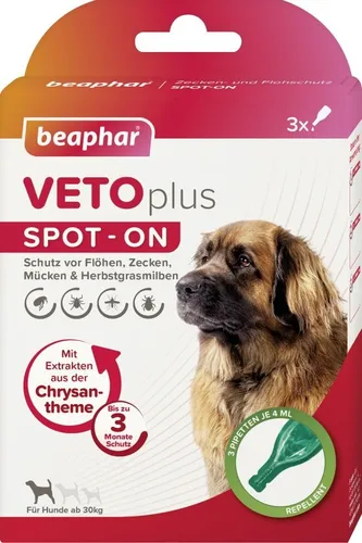 Beaphar VETOplus SPOT-ON Hunde  30 kg Flöhe, Zecken, Mücken 3 Monate Schutz