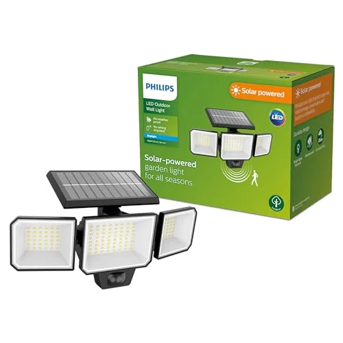 Philips Lighting Nysil 8720169269156 - Solar-Wandstrahler mit Bewegungsmelder, 8.7W, 1000 Lumen, ideal für Sicherheit und Beleuchtung im Außenbereich