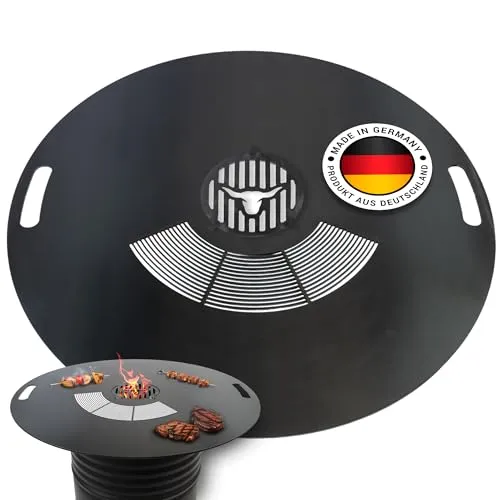 Feuerplatte mit Grillrost 80cm INKL. Grilleinsatz – 6mm Stärke – Grillplatte für Feuertonne & Feuerschale – Plancha Grillring für BBQ & Teppanyaki – Massive Stahlplatte für perfektes Grillen - #252
